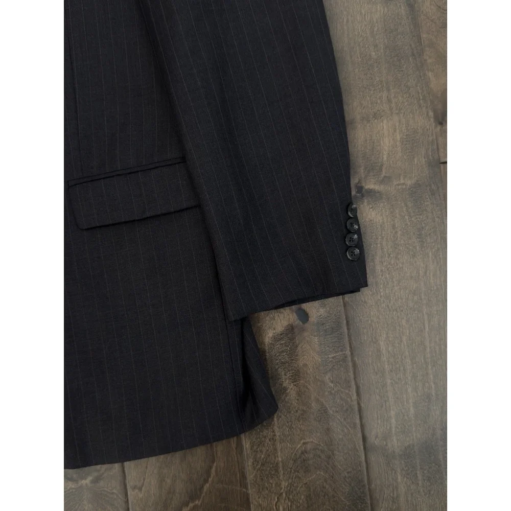 Ralph Lauren Mens Blazer Sports Jacket Coat Suit Size 46L Striped Dark Grey Wool